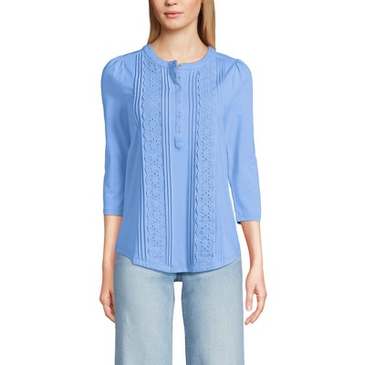 Lands' End Women's 3/4 Sleeve Lightweight Jersey Embellished Top