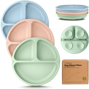 3-Pack Prep Suction Plates for Baby, 100% Silicone Toddler Plates, BPA-Free Divided Baby Plates with Suction - 1 of 4