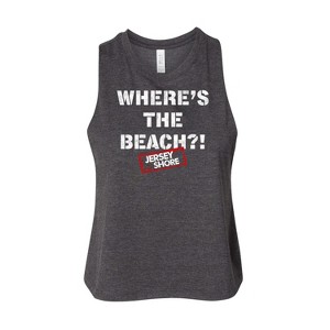 Women's Jersey Shore Where's The Beach Graphic Racerback Tank - Heather Charcoal - Medium - 1 of 2