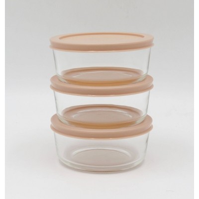 2 Cup 3pk Round Glass Food Storage Container Set Light Peach - Room Essentials™