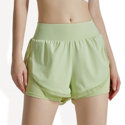 Anna-Kaci Active Women's High Waist Layered Athletic Shorts with Mesh Lining and Side Pockets