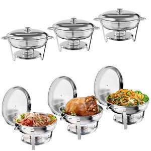 Chafing Dish Buffet Set , Round Stainless Steel Food Warmers with Water Pan, Lid, Frame, Fuel Holder for Catering and Parties - 1 of 4