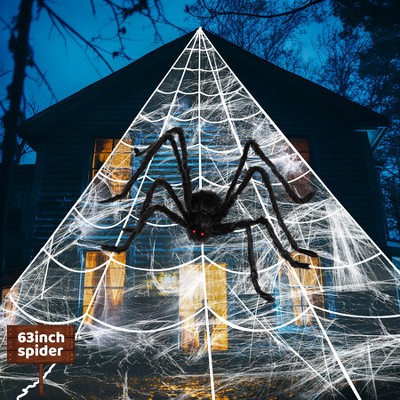Joyfy Halloween Spider Web with Giant Spider Set,Realistic Hairy Spiders,400 sq ft Spider Web,Outdoor Decorations and Yard Party Decor Supplies