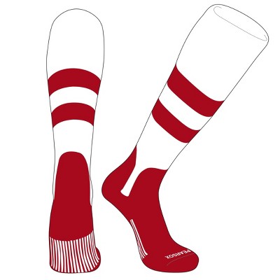 PEAR SOX OTC Baseball Softball Stirrup Socks (D, 5in) White, Red, White, Red
