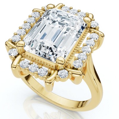 Pompeii3 4 1/4 Ct Emerald Moissanite & Diamond Engagement Ring White Yellow or Rose Gold