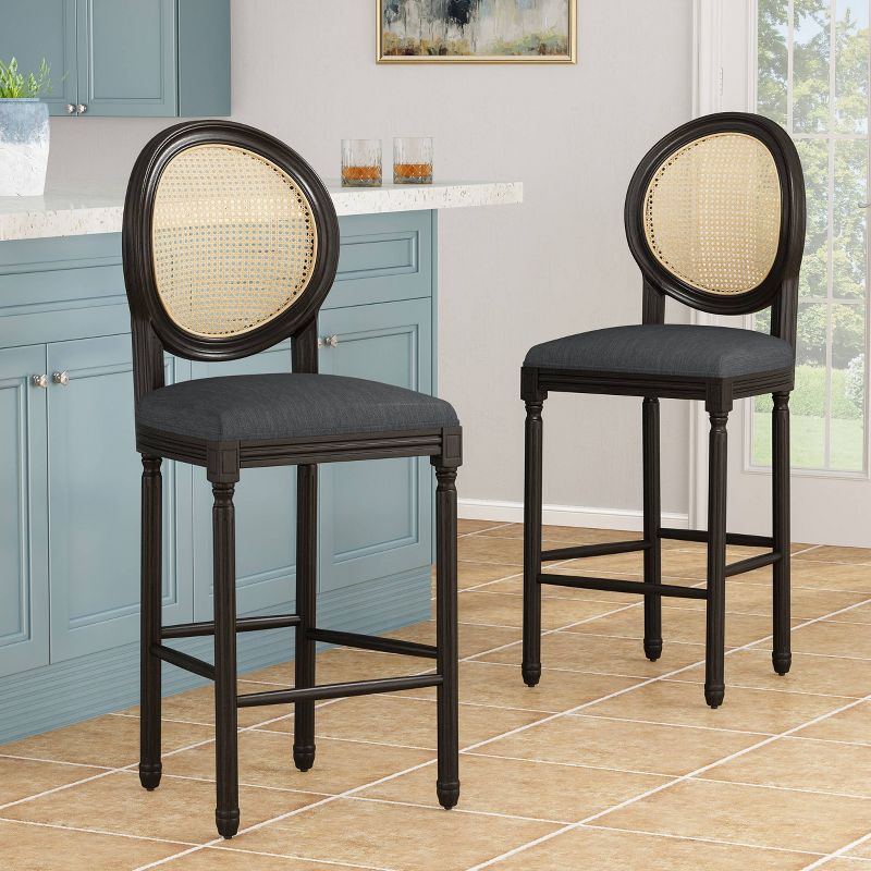 2pc Govan French Country Wooden Counter Height Barstools with Upholstered Seating Charcoal/Black - Christopher Knight Home, 3 of 12