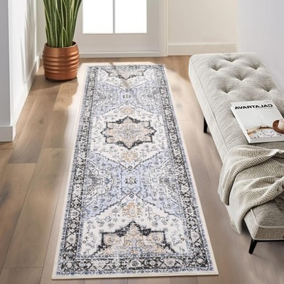 2x6 Classic Vintage Floral Accent Rug - Thin Low Pile, Non Slip, Washable, Reinforced Edges, Stain Resistant
