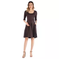 Fit and Flare Scoop Neck Maternity Dress-Brown-S