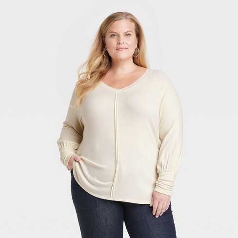 Women's Long Sleeve Knit Top - Knox Rose™ Cream 2x : Target