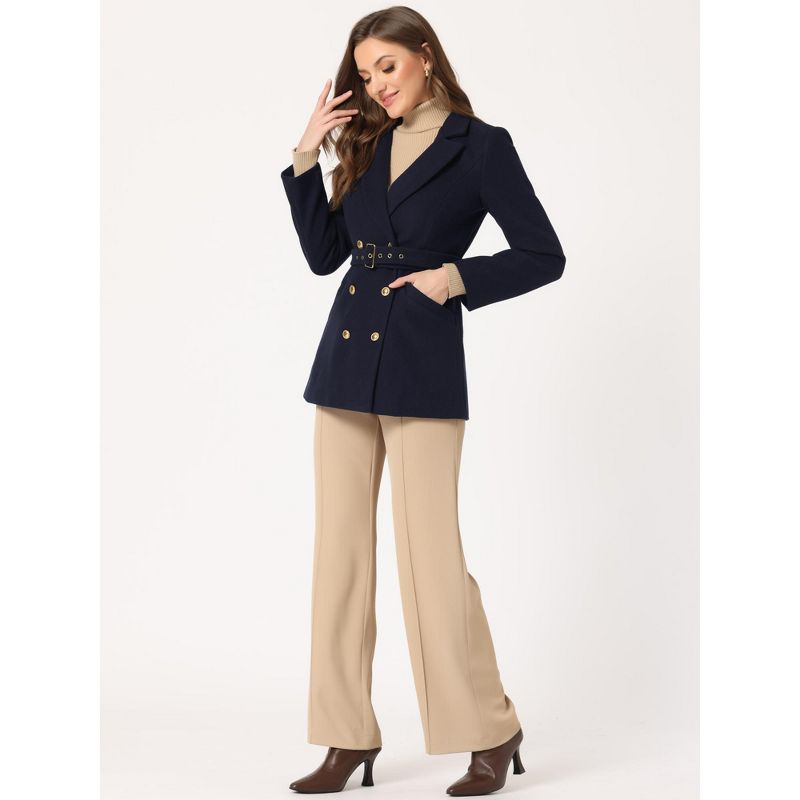 Allegra K Women's Double Breasted Work Office Elegant Winter Notched Collar Coat, 3 of 6