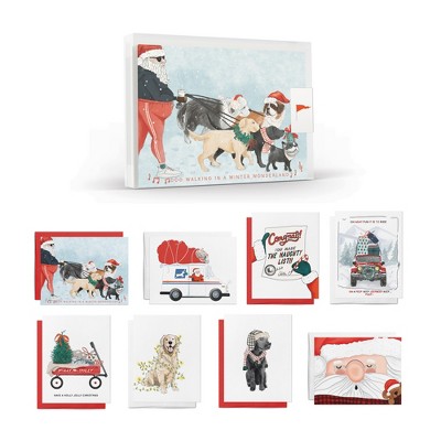 Holiday/christmas Santa & Dogs Assorted Set Of Greeting Cards (8 Ct