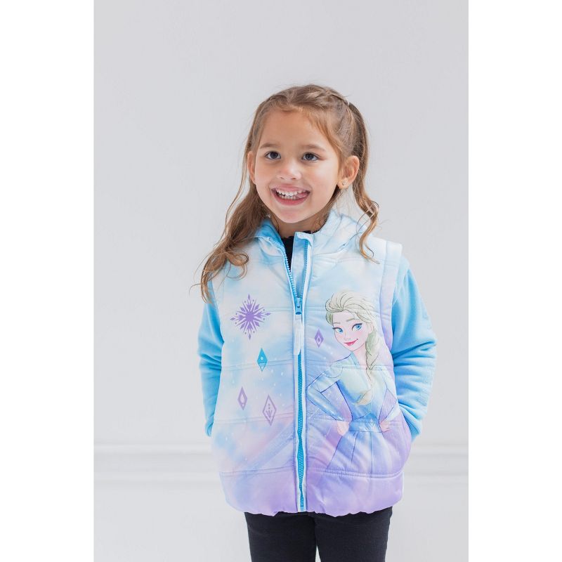 Disney Frozen Elsa Girls Zip Up Vest 2fer Jacket Little Kid, 2 of 8