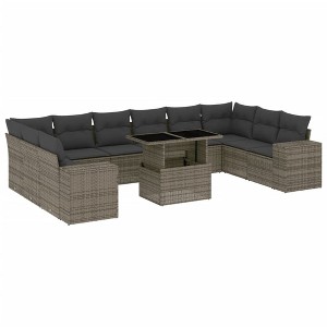vidaXL 11 Piece Patio Sofa Set with Cushions - Gray Poly Rattan - 1 of 4