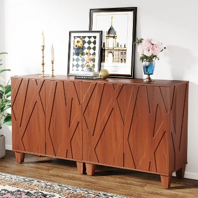 Walnut 55" Textured Sideboard Buffet with Solid Wood Legs