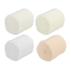 Unique Bargains Handmade Fringe DIY Decor Wedding Gift Wrapping Chiffon Ribbon 4 Rolls - 1 of 4