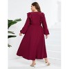 YESFASHION Women's Plus Size Fall Dress with Pocket Long Sleeves V Neck Side Split Long Maxi Dress - 3 of 3