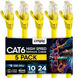 Cmple - 5 Pack Cat6 Ethernet Cable 1.5ft Patch Cord 10Gbps 550MHz