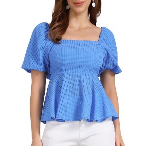 INSPIRE CHIC Women's Square Neck Puff Sleeve Ruffle Trim Blouses - 1 of 4