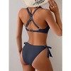 Eomenie Bikini Set for Women Two Piece Swimsuits Knot Tie V Neck Cross Back Top Mid Rise Lace up Bathing Suit - 2 of 3