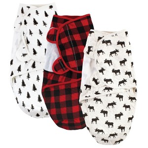 Hudson Baby Infant Boy Quilted Cotton Swaddle Wrap 3pk, Moose, 0-3 Months - 1 of 4
