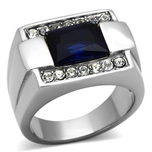 Slickblue Men’s Polished Rectangle Stainless Steel Ring with 10.8mm Montana Synthetic Glass, Size 8-13 - 1 of 4