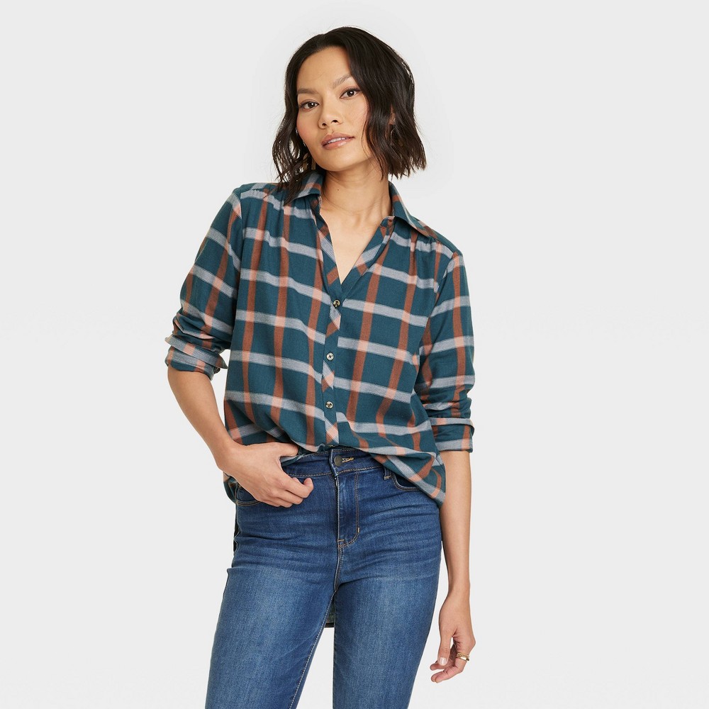 Women's Long Sleeve Button-Down Tunic Shirt - Knox Rose™ Plaid .XS.