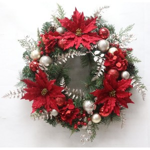 24"Pre-Lit Christmas Wreath for Front Door,Large Xmas Garland for Holiday Decor,Battery Operated,Ornaments with 20 LED Lights for Fireplace Window - 1 of 4