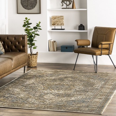 Elegant Beige Synthetic 3'x5' Traditional Medallion Area Rug