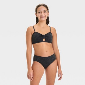 Girls' Seaside Shine Solid Bikini Set - art class™ Black - 1 of 3