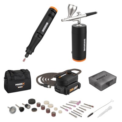 Worx MakerX Wx997l 5-Tool Kit with Rotary Tool, Wood & Metal Crafter, Air Brush, Heat Gun, Grinder in Carry Bag (Battery and Charger Included)