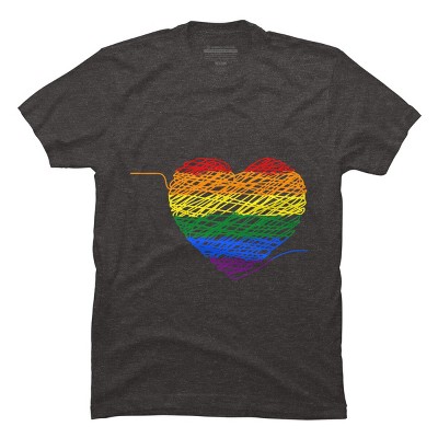 Adult Design By Humans Rainbow Colored String Pride Heart By corndesign T-Shirt