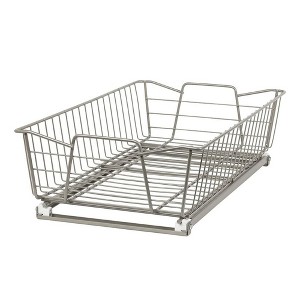 ClosetMaid 11 Inch Wide Kitchen and Bathroom Single-Tier Cabinet Pull-Out Scratch-Proof Basket with Easy Glide System for 12" or Wider Opening, Nickel - 1 of 4