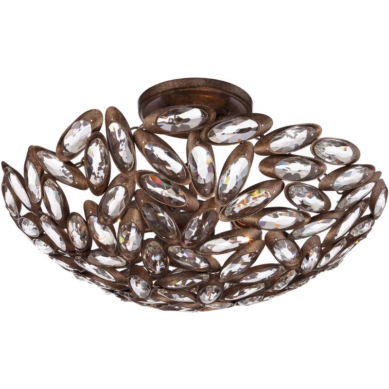 Franklin Iron Works Viera Rustic Ceiling Light Semi Flush Mount Fixture 20" Wide Bronze 3-Light Clear Cut Crystal Mosaic Bowl for Bedroom Living Room, 5 of 10