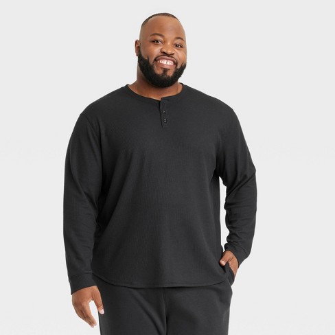 Men's Big Waffle-knit Henley Athletic Top - All In Motion™ Black