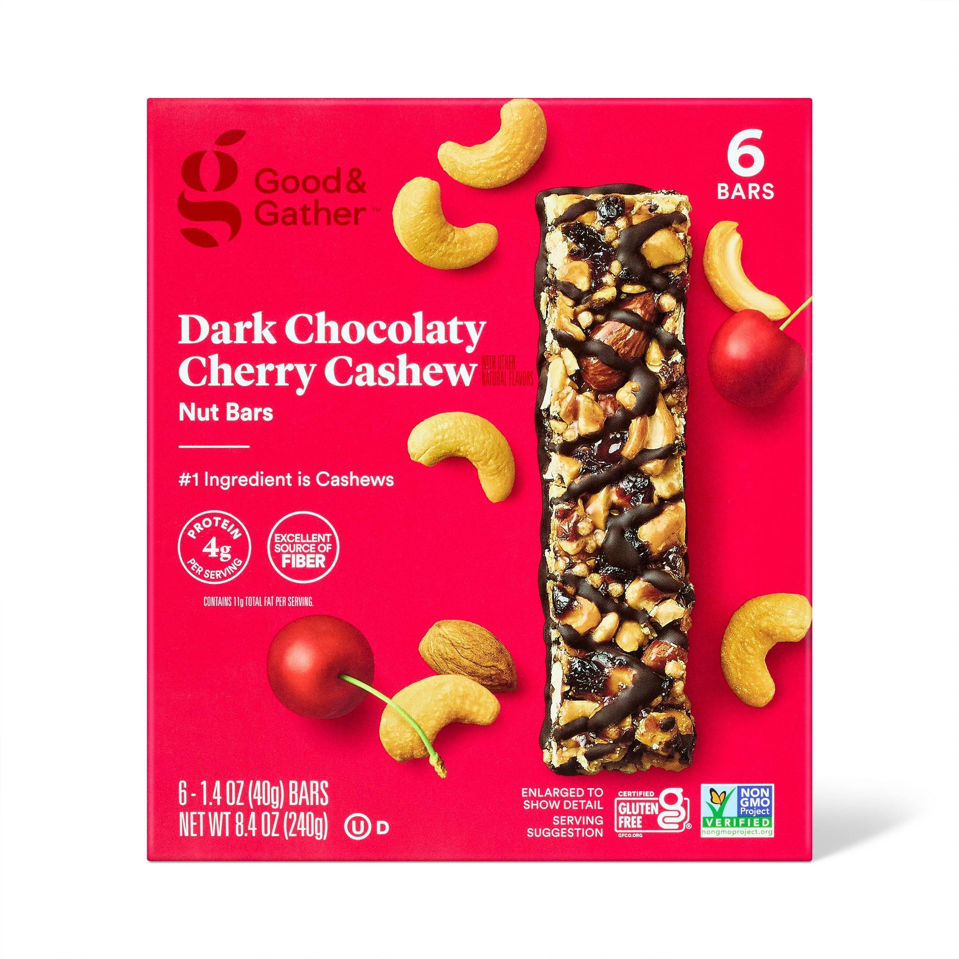 Dark Chocolaty Cherry Cashew with Other Natural Flavors Nut Bars - 8.4oz/6ct - Good & Gather™
