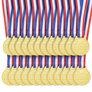 Juvale 24 Pack Gold Winner Medals for All Ages - Participation Awards with 15.3-Inch Neck Ribbon for Competitions (1.5 In) - 1 of 4