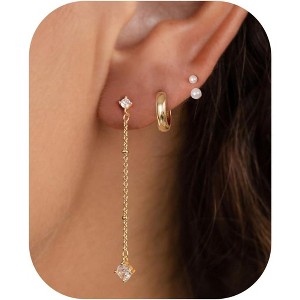 Pearl Earrings: 14k Gold-plated Cubic Zirconia Accented Pearl Drop Dangle Wedding Engagement Earrings For Women Bridal Bridesmaid - 1 of 4