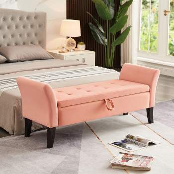 Upholstered Flip Top Storage Bench With Button Tufted Top Pink-modernluxe :  Target
