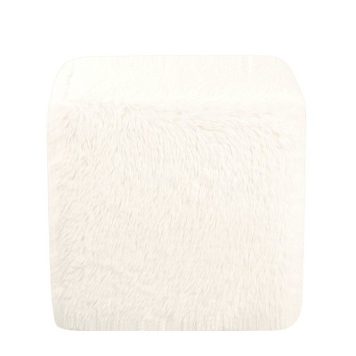 White Faux Fur Cube Ottoman with Metal Base