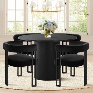 5-Piece Round Dining Table Set, Modern Pedestal Table and Upholstered Fabric Dining Chairs with Metal Legs, Kitchen Dining Set for 4-Maison Boucle - 1 of 4