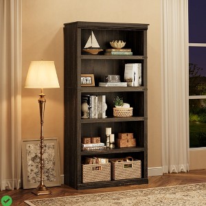Space-Saving 5-Tier Bookcase - 67.4"H Woodgrain Display Storage Shelves, Modern Profile - 1 of 4