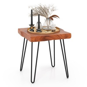 Costway Square End Table Accent Side Table Reclaimed Indonesia Teak Wood Plant Stand Patio Rustic - 1 of 4