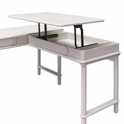 Selena White Wood L-Shaped Desk with Keyboard Tray