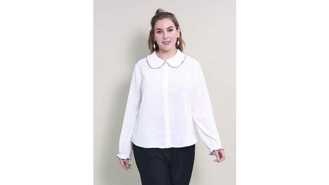 Agnes Orinda Women's Plus Size Elegant Office Peter Pan Collar Long Sleeves Button-Up Shirt, 2 of 8, play video