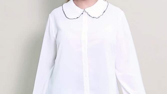 Agnes Orinda Women's Plus Size Elegant Office Peter Pan Collar Long Sleeves Button-Up Shirt, 2 of 8, play video