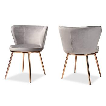 2pc Farah Velvet Fabric Upholstered Metal Dining Chair Set - Baxton Studio