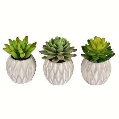 Vickerman 3.5" Artificial Green Succulent in Container, Set of 3