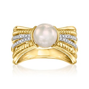Ross-Simons 7.5-8mm Cultured Pearl Multi-Row Ring With .11 ct. t.w. Diamonds in 18kt Gold Over Sterling - 1 of 4