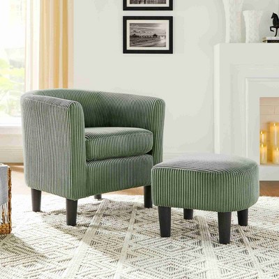CAVINAS Corduroy Accent Chair with Ottoman and Mid-Height Backrest,Modern Upholstered Living Room Chairs,Reading Chairs for Living Room