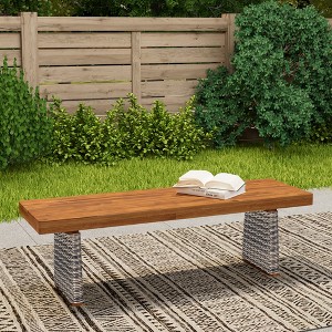 Christopher Knight Home Tori Outdoor Acacia Wood and Rattan Bench with Slatted Seat - 1 of 4